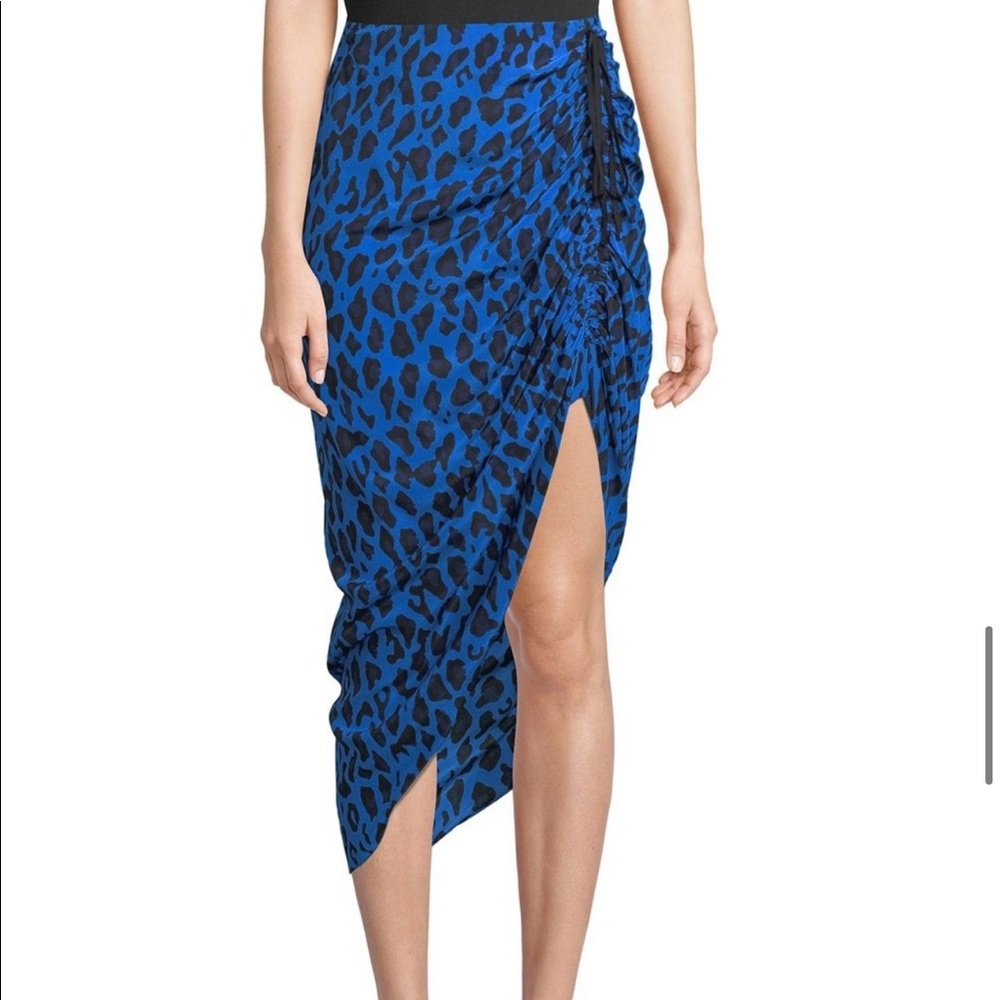 DVF Ruched Leopard-Print Silk Pencil Skirt Cobalt NWT